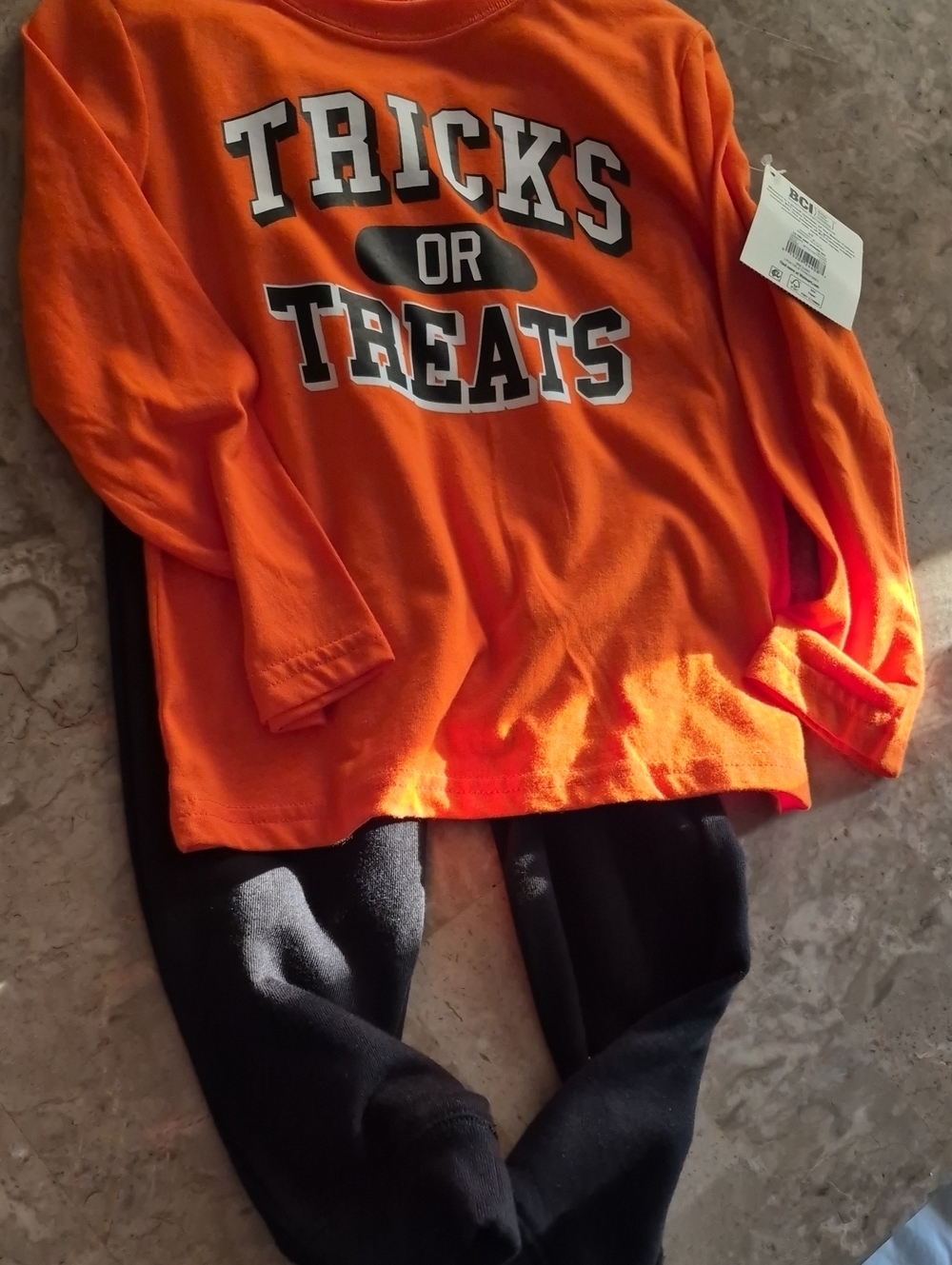 Tricks or Treats Orange Halloween Top with Black Pants